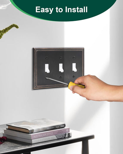 2-Pack Triple Toggle Light Switch Cover Plate, Pearls Decorative Switch Plate Covers, Aged Bronze 3