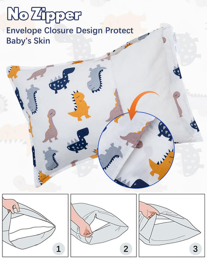 ALVABABY Toddler Pillowcases 2 Pack Organic Cotton Kids Pillow Cover Fit 13"x 18" or 12"x22" Envelope for Girl Boy Sleepy Travel
