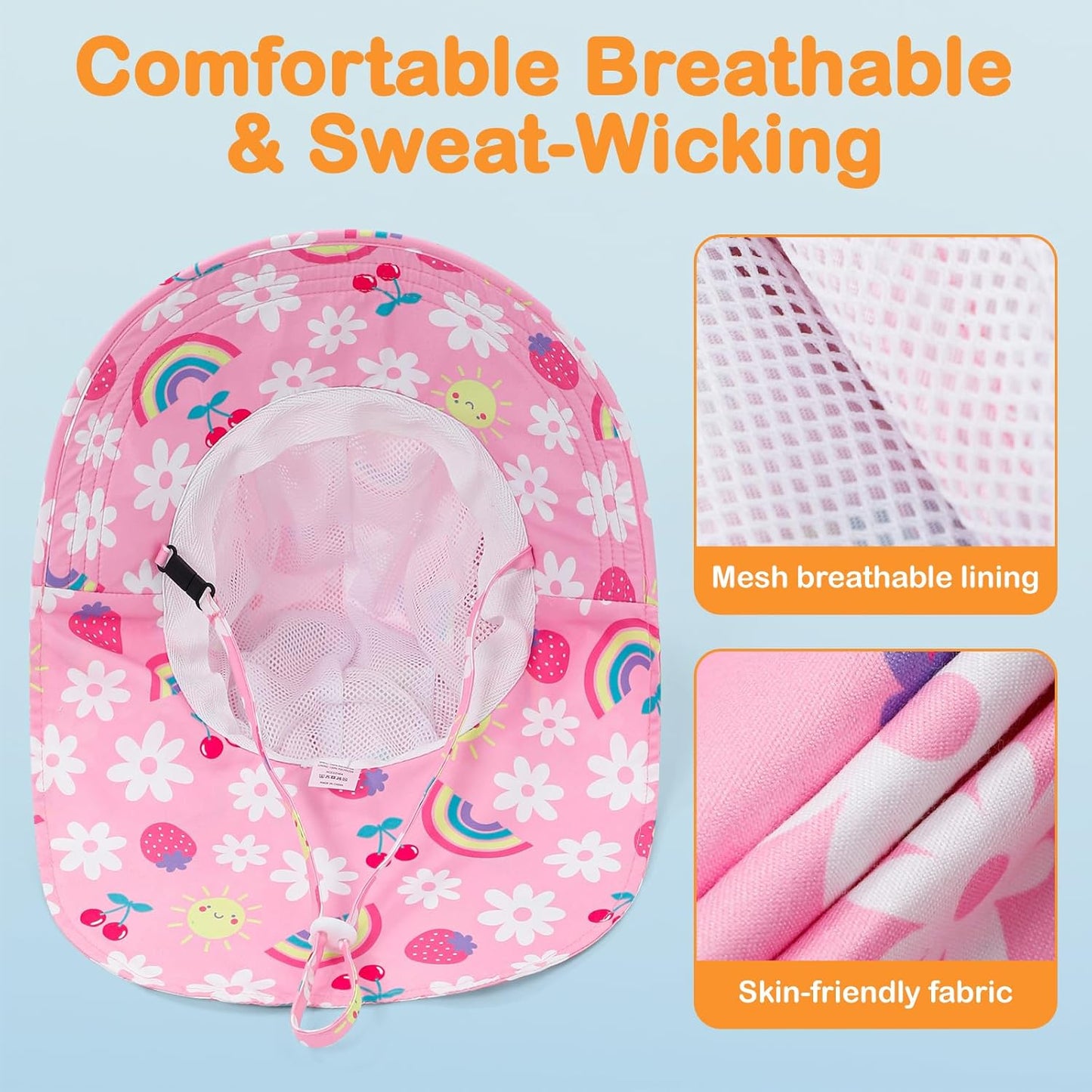 Baby Sun Hat UPF 50+ Mesh Liner Toddler Bucket Hats with Wide Brim Neck Flap for Outdoor Beach Swim