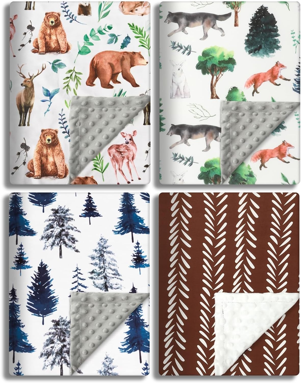 4 Pack Soft Woodland Baby Blankets（30“X40 for Unisex Girls or Boys Breathable Gender Neutral