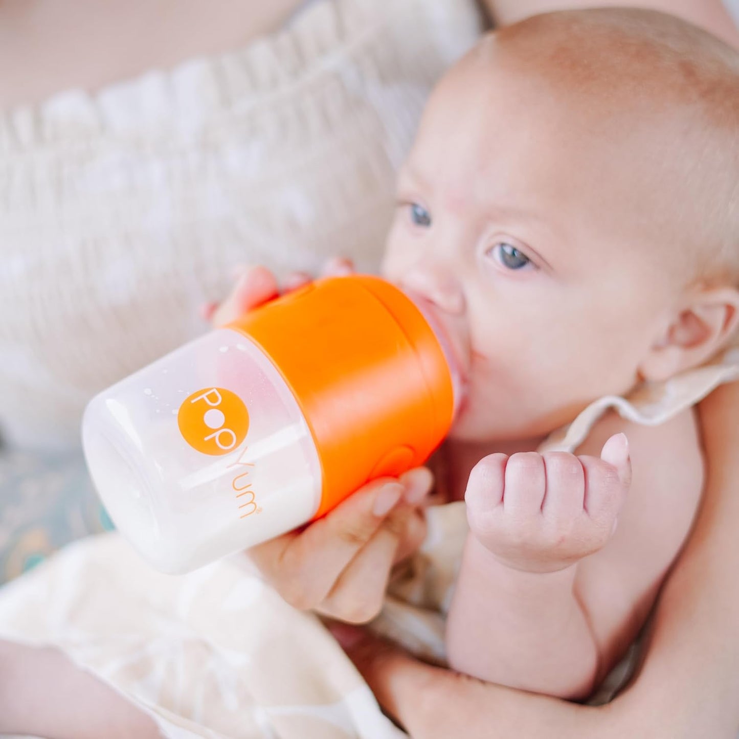 PopYum 9 oz Orange Anti-Colic Formula Making/Mixing/Dispenser Baby Bottles, 2-Pack with #2 Medium