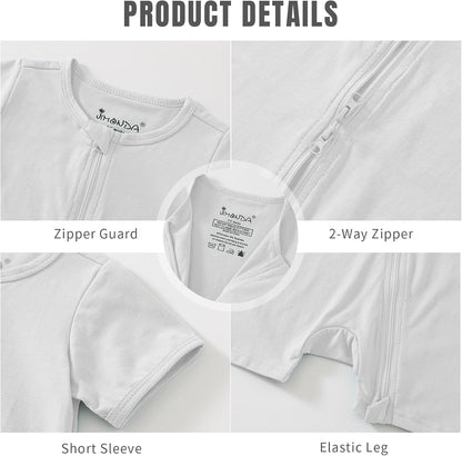 Jimonda Baby Rompers Cotton Baby Boys Baby Girls Short Sleeve Sleepers Pjs Two Way Zipper One-piece Neutral Sleep and Play