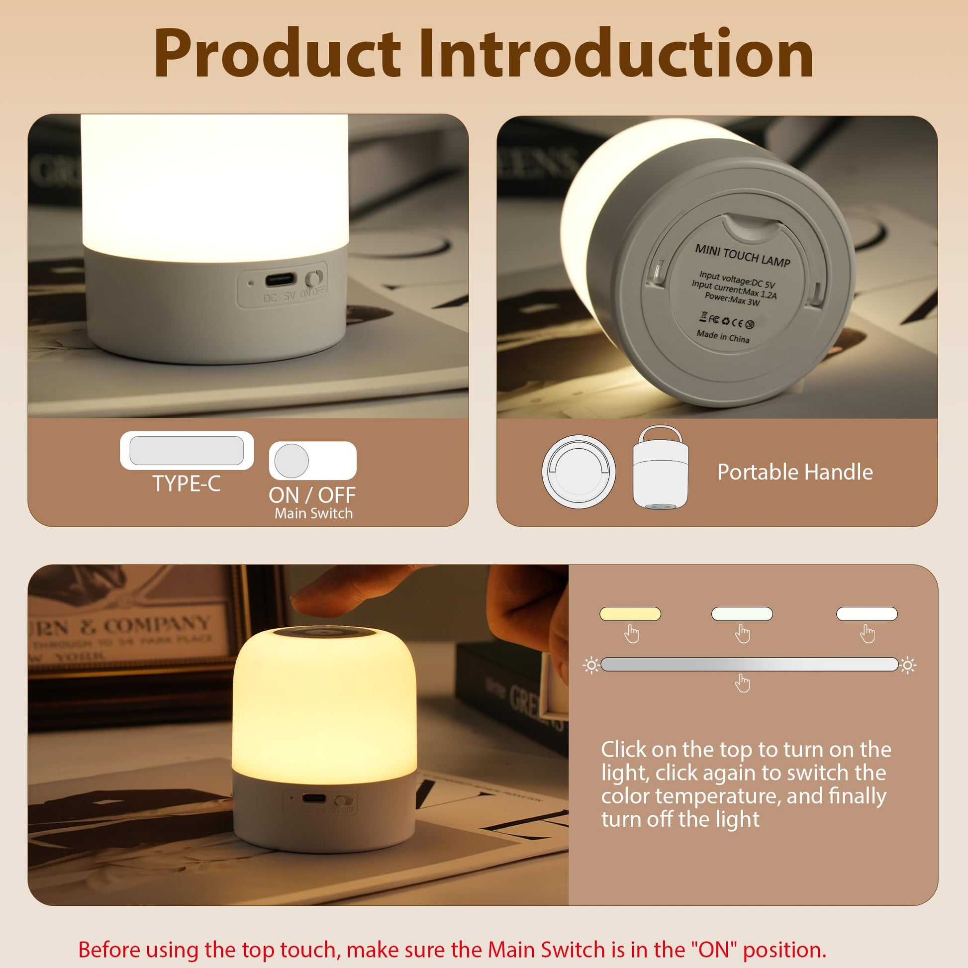 FNMYCO Portable Baby Night Light,3 Colours Egg Light for Nursery,Rechargeable Night Light for