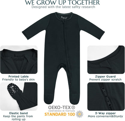 Jimonda Bamboo Baby Pajamas,Unisex Boys Girls One-Piece Footies,Long Sleeve Sleepers 2-Way Zip closure Romper