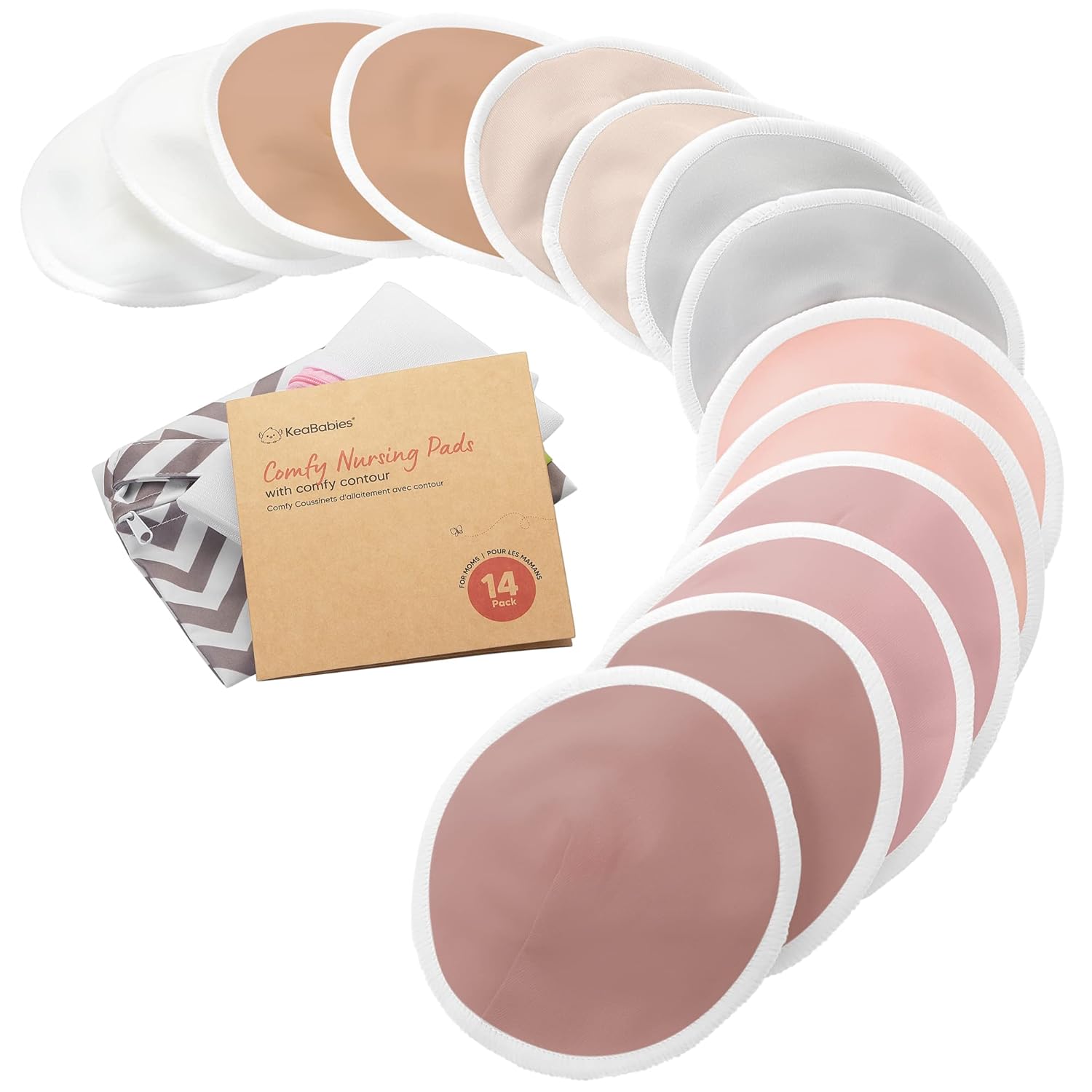 Organic Nursing Pads - 14 Washable Viscose Derived from Bamboo Breastfeeding Pads, Wash Bag