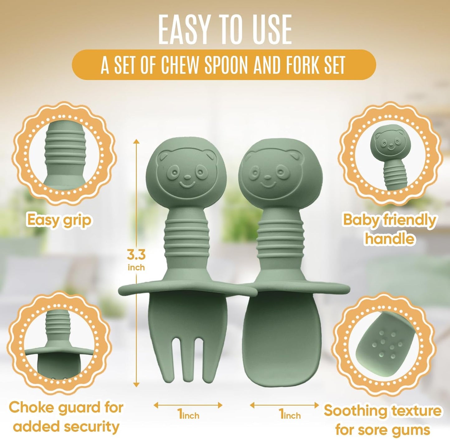 4pc Silicone Baby Spoons Self Feeding Baby Utensils 6-12 Months - 3 Baby Spoon - 1 Baby Fork - Toddler Cutlery Set - BPA Free, Dishwasher Safe - Baby Eating Essentials (Turquoise/Pickle)