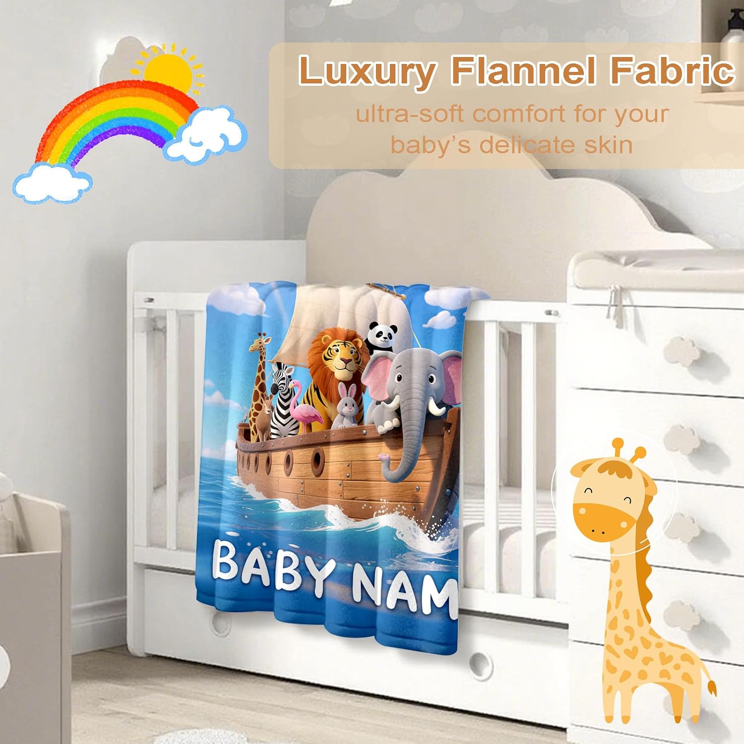 Ship Next Day, Personalized Baby Blanket – Printed in USA, Custom Baby Blanket for Boys & Girls
