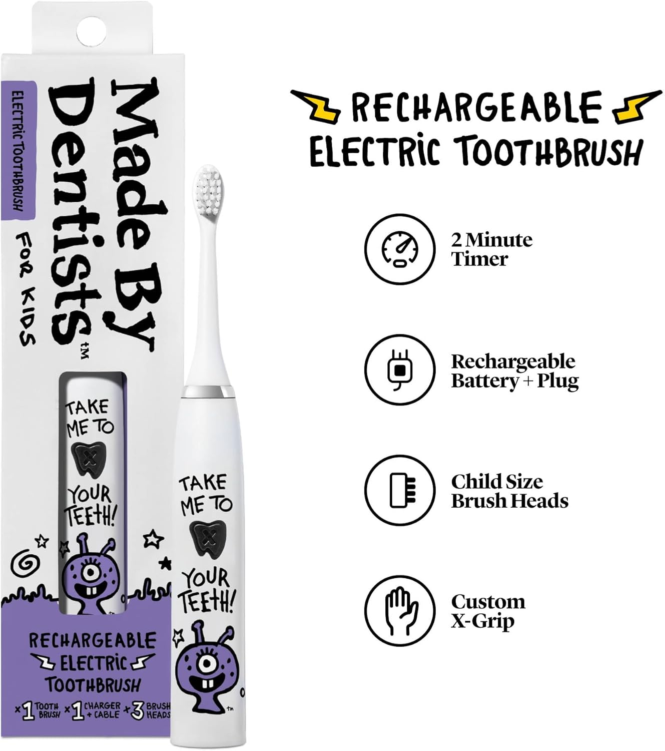 Kids Electric Toothbrush - Rechargeable Vibrating Toothbrush with Timer Includes 6 Replacement