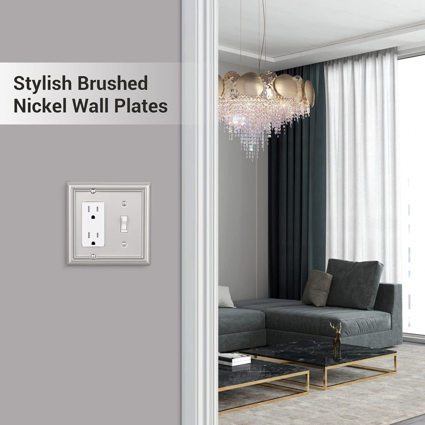 DEWENWILS Combo Toggle/Decorator Wall plates, Brushed Nickel Double Outlet Covers, 2-Pack