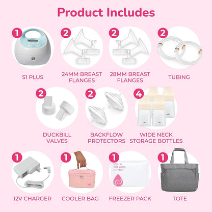 Spectra - S1 Plus Electric Breast Milk Pump with Tote Bag, Breast Milk Bottles and Cooler for Baby