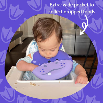Silly Goose Set of 2 Silicone Animal Baby Bibs for Babies and Toddlers, Waterproof, Adjustable