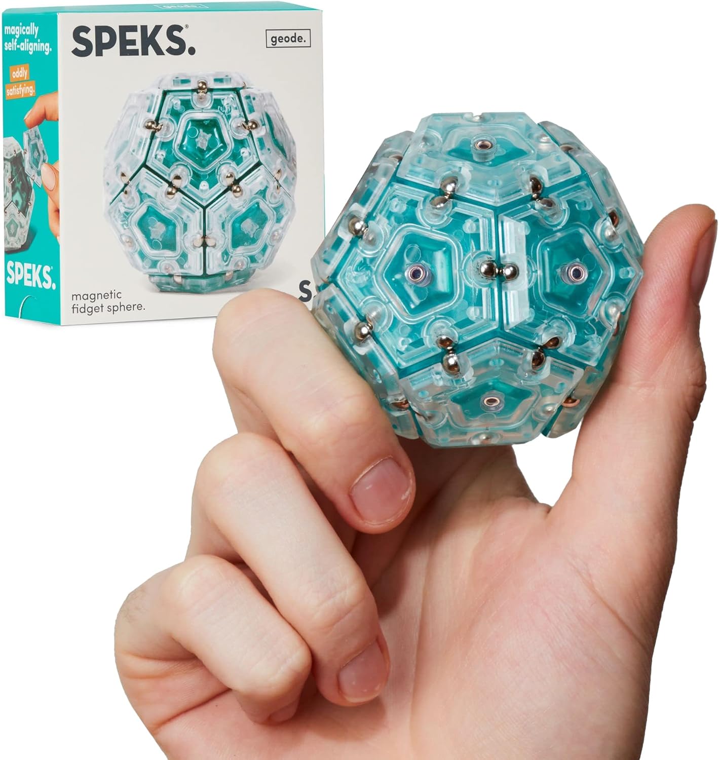 Speks Geode Sphere Magnetic Fidget Toy for Adults | Quiet Adult Sensory Toy for Stress Relief & Anxiety, Office Desk Toy & Top Gadget Gift Idea | Aqua, 12-Piece Set