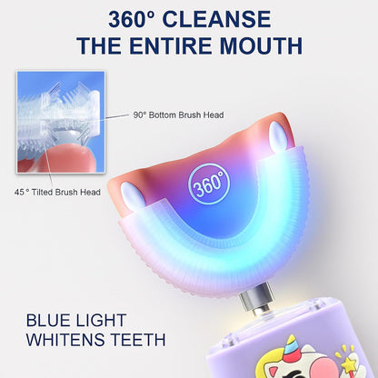 Kids Electric Toothbrush, U Shaped Toothbrush Kids Sonic Automatic Brush with Cup 5 Brush Head 6