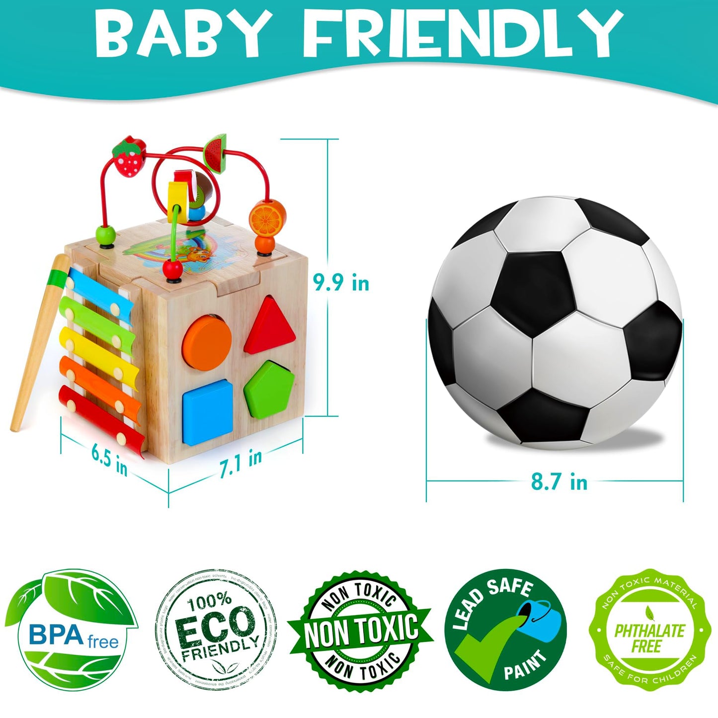 HELLOWOOD Wooden Activity Cube, 8-in-1 Montessori Baby Toys for 1+ Year Old Boys & Girls