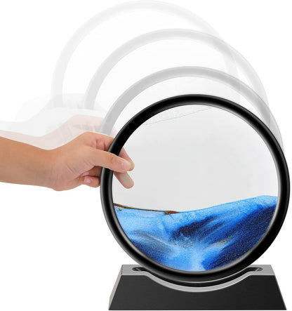 Liquid Motion Sandscape Round Moving Sand Art Sensory Toy Anxiety Fidget ADHD Relaxation Toy Home Office Desktop Decoration (Blue, 7-in)