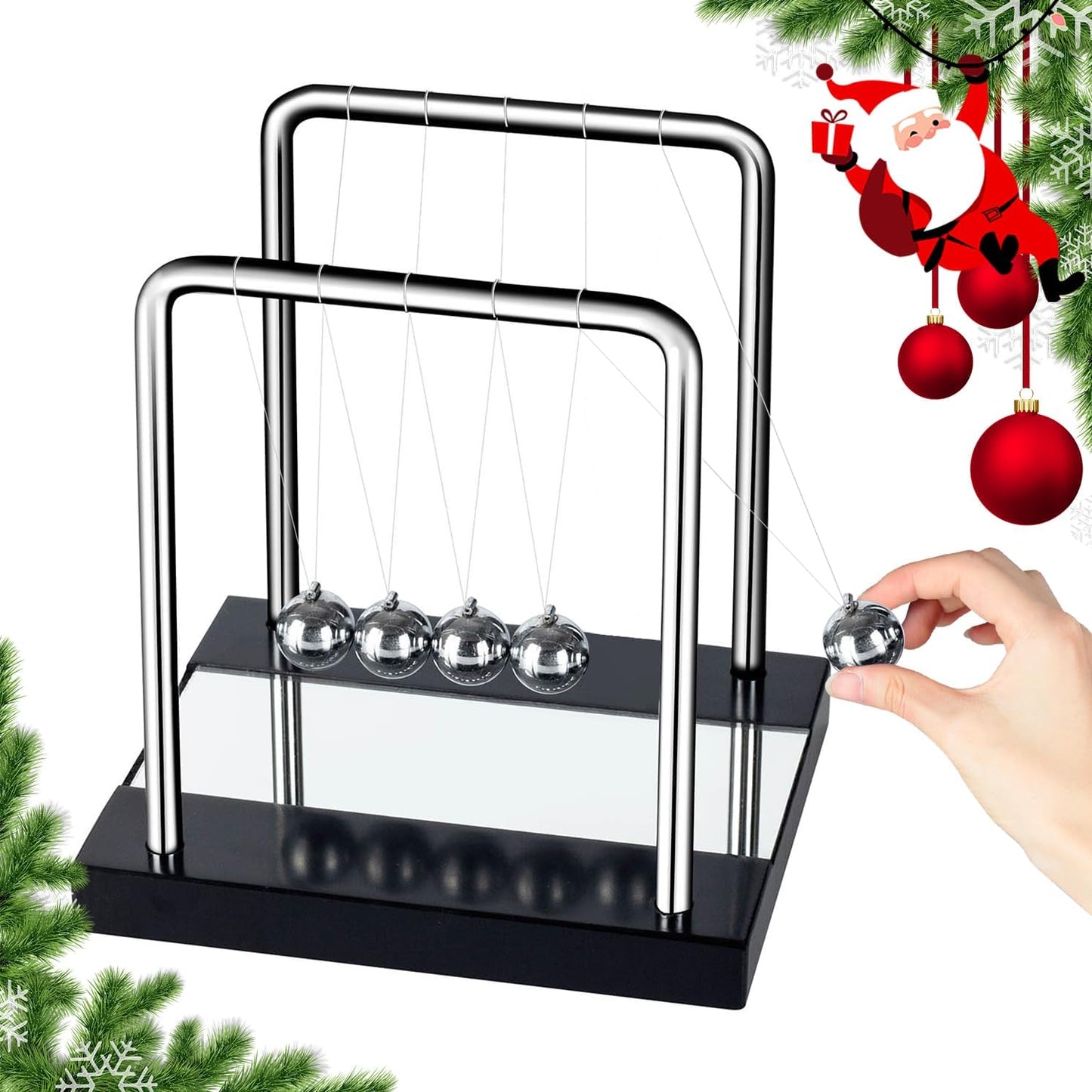 Oversized Newton's Cradle, Desk Table Decor Metal Pendulum Ball Newton Ball Physics Science Pendulum Steel Balance Bal l for Office Physics Teacher Toys- with Mirror