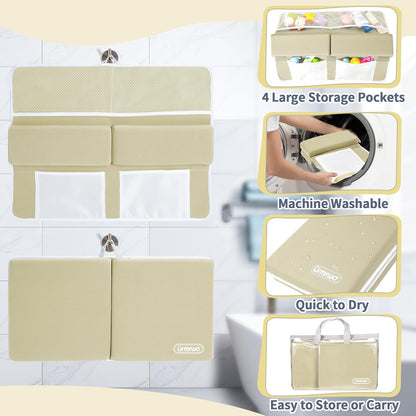 URMYWO Bath Kneeler and Elbow Rest Pad Set - 1.5" Thick Baby Bath Kneeler Pads with Toys Organizer