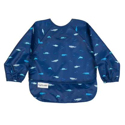 Tiny Twinkle Mess Proof Baby Bib,Waterproof Smock Baby Bib for Eating,Machine Washable Long Sleeve Bib,Baby Led Weaning,Toddler Bib,BLW Supplies(Ocean Life, Small 6-24 Months)