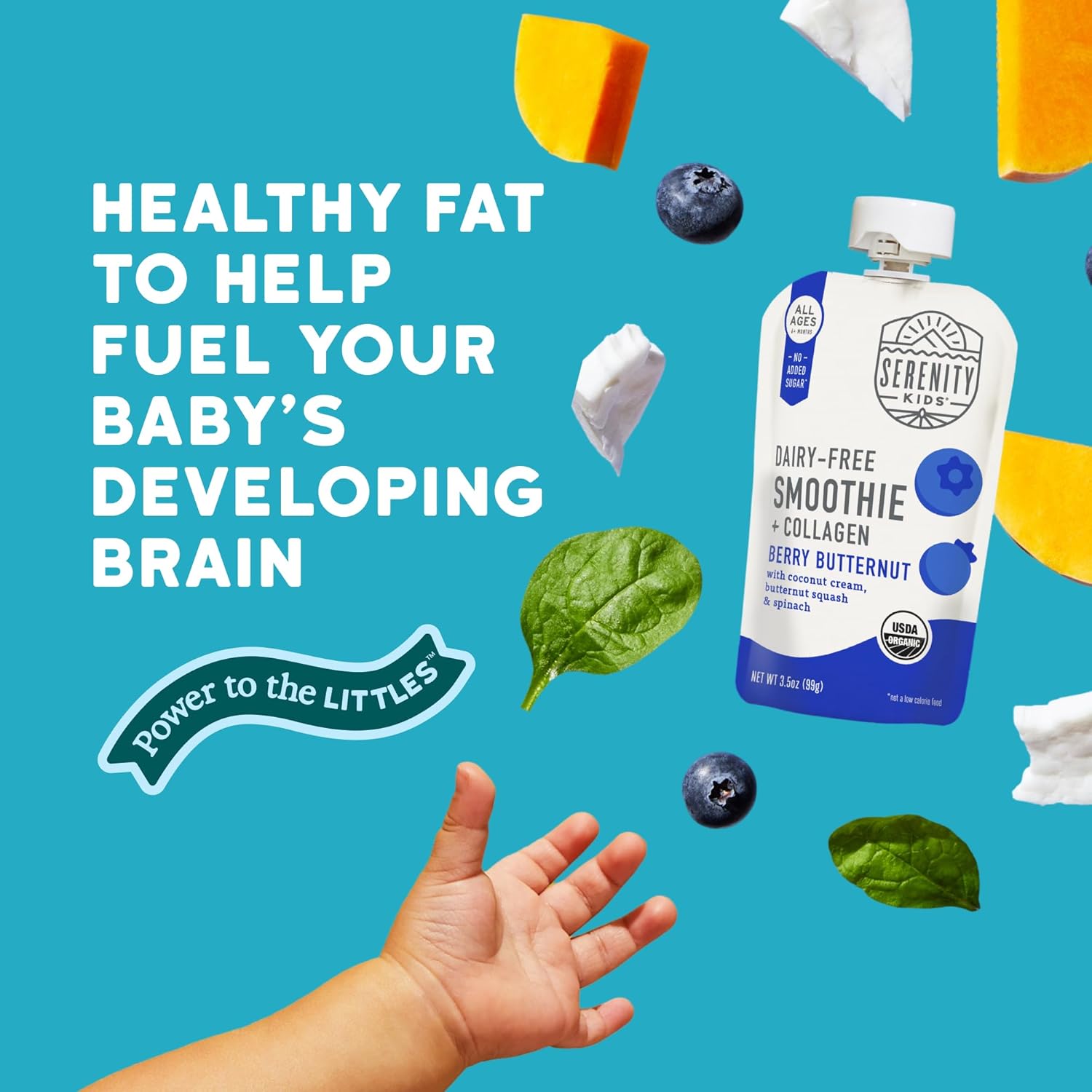 Serenity Kids 6+ Months Dairy Free Smoothie Baby Food - USDA Organic - Grass Fed Collagen Protein
