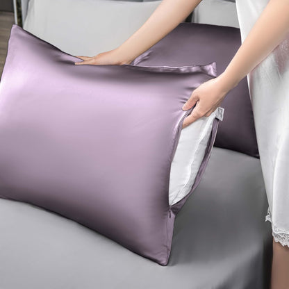 Mulberry Silk Pillowcase for Hair and Skin,Cooling Silk Pillow Case with Hidden Zipper,Allergen Proof Dual Sides Soft Breathable Smooth Silk Pillow Cover for Women (Pink Purple,Body)