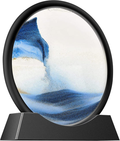 Liquid Motion Sandscape Round Moving Sand Art Sensory Toy Anxiety Fidget ADHD Relaxation Toy Home Office Desktop Decoration (Blue, 12-in)