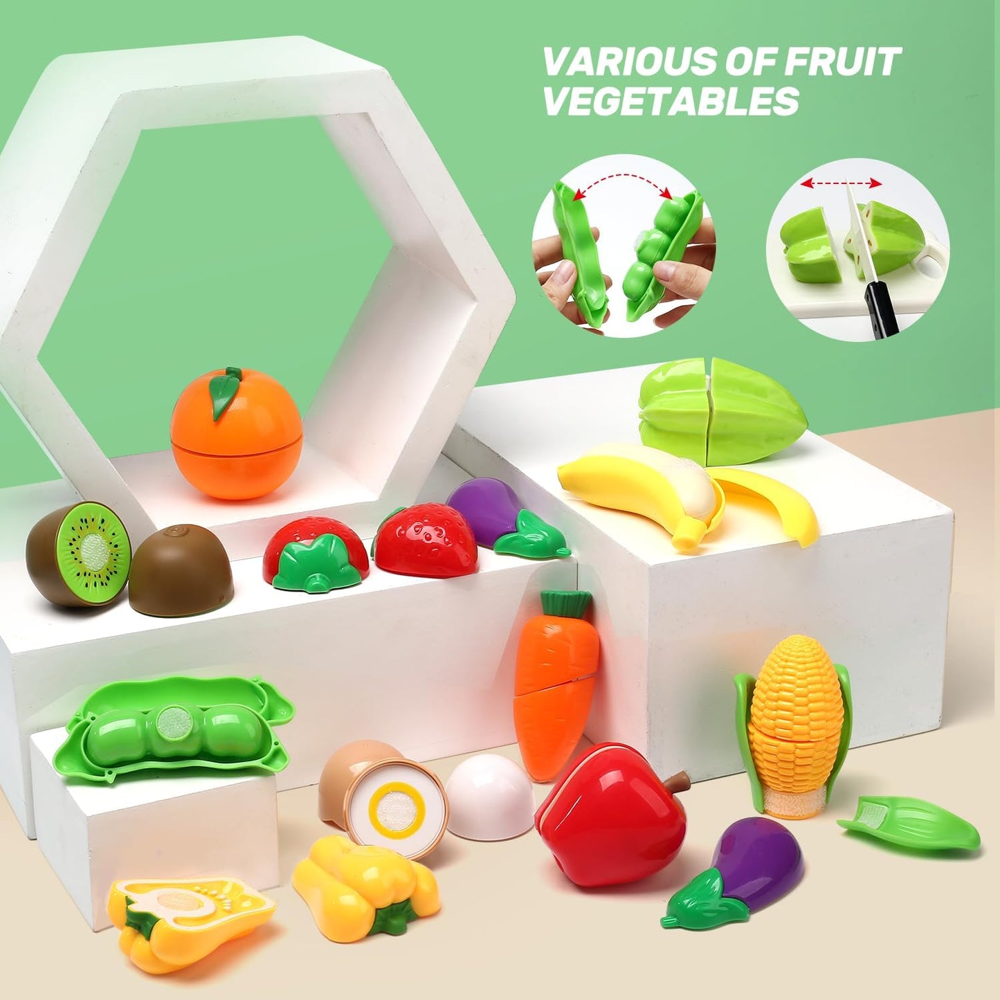 CUTE STONE Pretend Play Kitchen Toy with Cookware Steam Pressure Pot and Electronic Induction Cooktop, Cooking Utensils, Toy Cutlery, Cut Play Food, Shopping Basket Learning Toy for Girls Boys