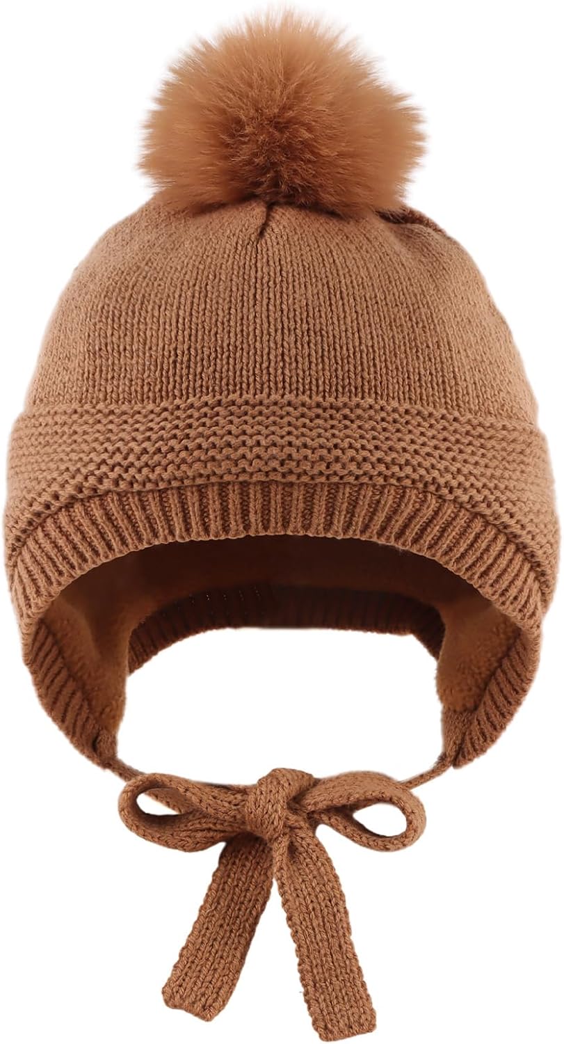 Basic Winter Baby Beanie Gloves Boys Girls Knitted Hat Pompom Kids Earflap Hats Warm Infant Toddler Beanie Mittens Set