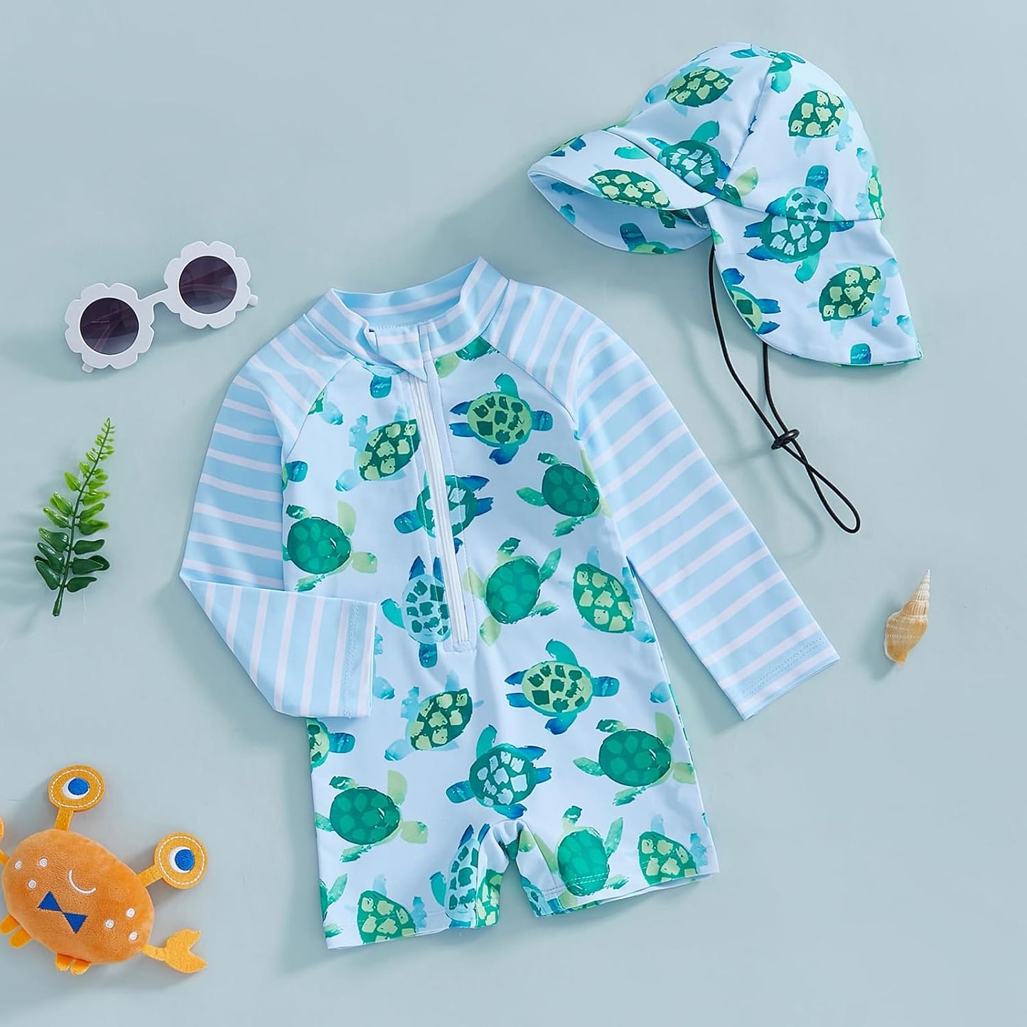 Hnyenmcko Baby/Toddler Boy Rash Guard Swimsuit Long Sleeve One Piece Zipper Swimwear Sunsuit Infant Bathing Suit Beachwear