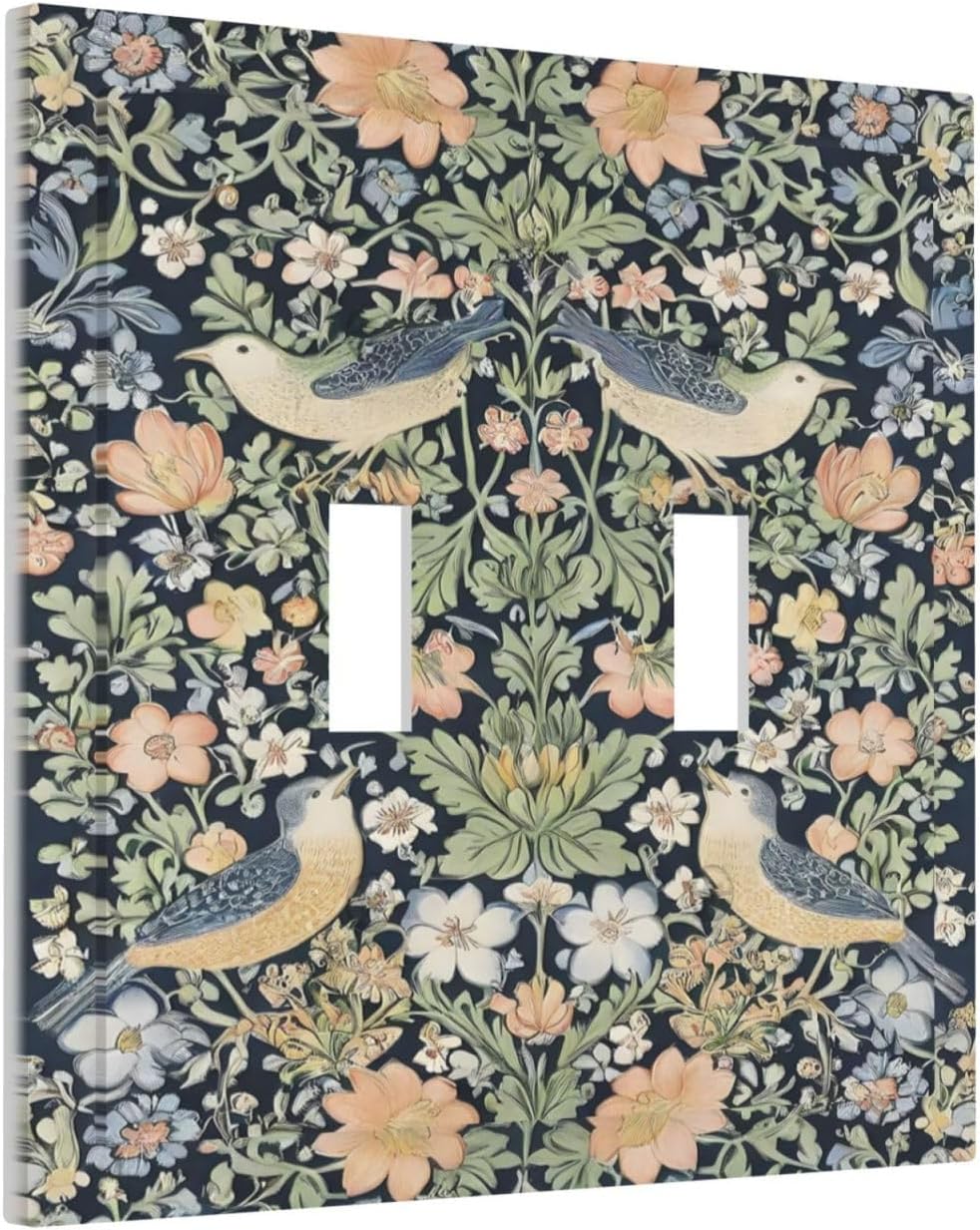 Decorative Switch Covers Plate Rustic Morris Birds Green Leaf Flower 2 Gang Wall Plate Unique Double Toggle Light Switch Plate Wall Cover Plate Faceplate for Country Bedroom Home Decor