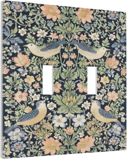 Decorative Switch Covers Plate Rustic Morris Birds Green Leaf Flower 2 Gang Wall Plate Unique Double Toggle Light Switch Plate Wall Cover Plate Faceplate for Country Bedroom Home Decor