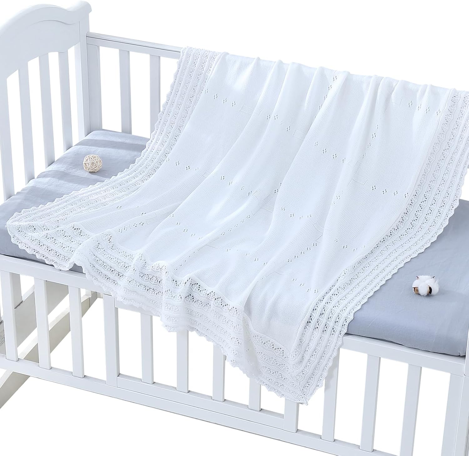 Booulfi Baby Blanket White Receiving Blanket Baptism Christening Towel for Newborn Girls Boys