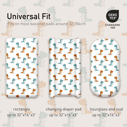 Gllquen Baby Bassinet Sheets 4 Pack, Breathable Cozy Fitted Mattress Sheet, Elastic Travel Crib Fashionable Floral Pattern, Standard Cradle Safe Sheets for Baby Boys Girls 32"x16"(Dinosaur)