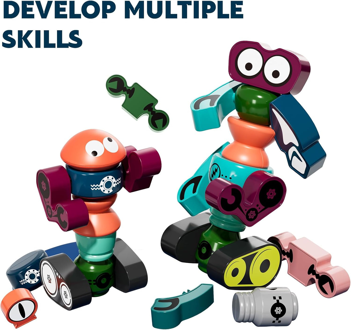 TEMI Magnets Robot Toy for 3 4 5 6 7 Year Old Boys - Transform Toys Planet Magnet Building Toys Stacking for Toddler, Learning Educational Christmas and Birthday Gifts for Kids Ages 3-7