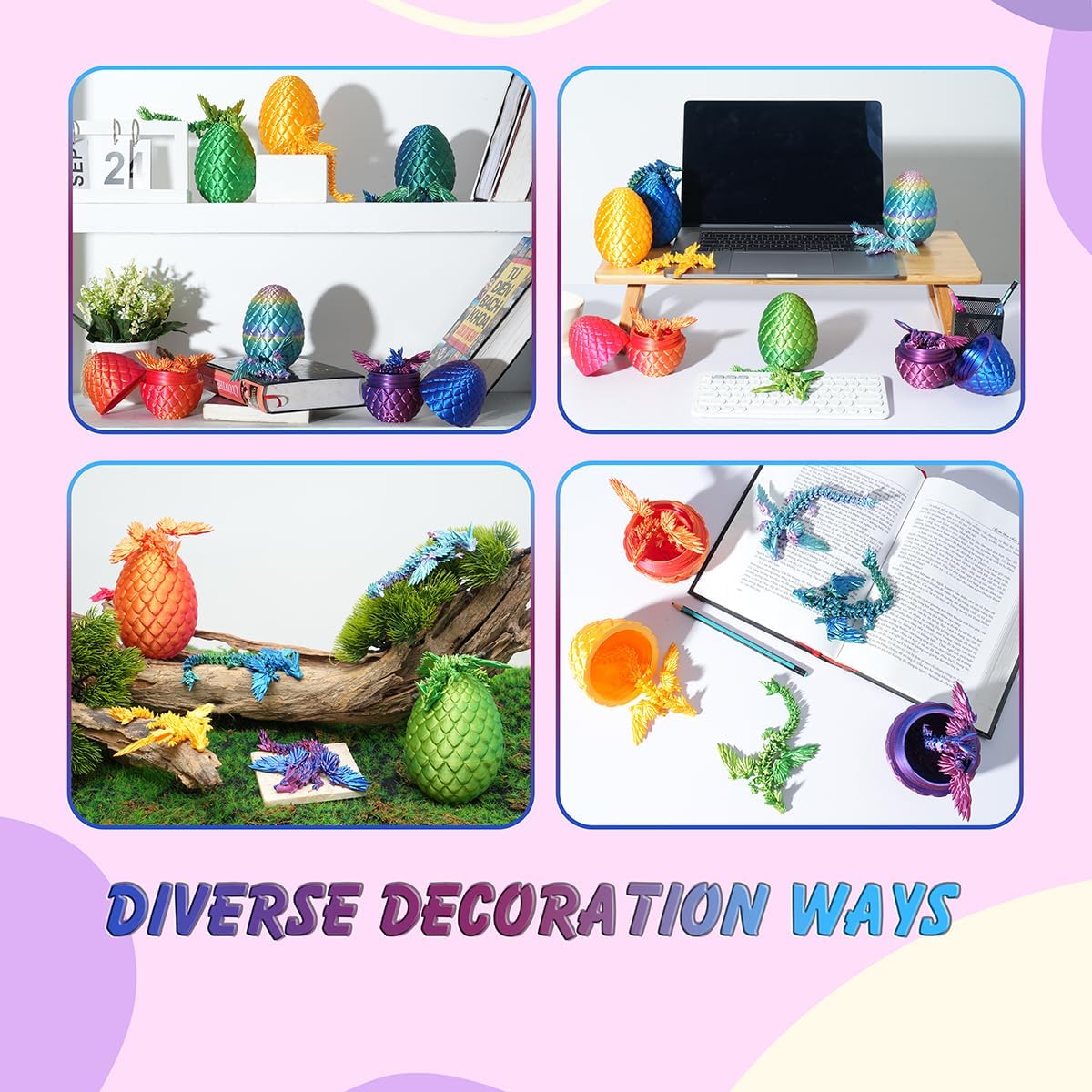 7" 3D Printed Dragon with Wings in Egg, Easter Basket Stuffers, Crystal Dragon Surprise in Eggs, Articulated Dragon, Dragon Fidget Toy, Home Office Decor Executive Desk Toy (Laser Green)
