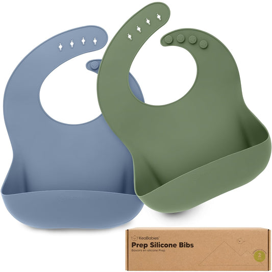 KeaBabies 2-Pack Silicone Baby Bibs for Eating - Sturdy Food-Grade Silicone Bibs for Babies Girl