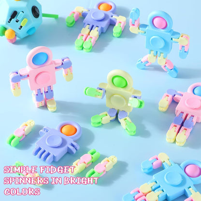 72 Pcs Warm Color Fidget Sensory Spinner Toys Transformable Chain Robot Fingertip Toy Sensory for Anxiety, Stress Relief ADHD Autism Pinata Goodie Bag Stuffers