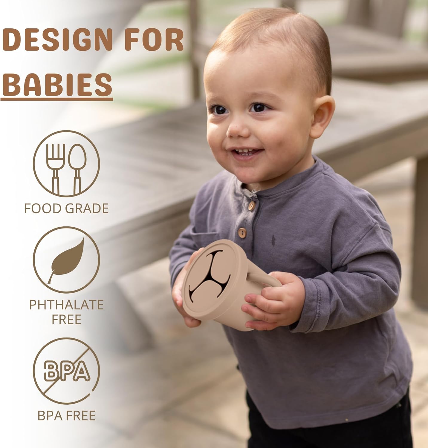 Snack Containers for Toddlers, Kids - 2 Pack Food Grade Silicone Snack Cups with Grip Handle