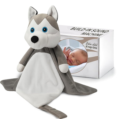 Love By Emi Baby Music Lovey Grey & White Husky, Baby Sleep Soother for Crib & Cuddle Bedtime, White Noise with Heartbeat & Lullaby, Plush Sound Toy, Stuffed Animal for Newborns, Infants & Toddlers