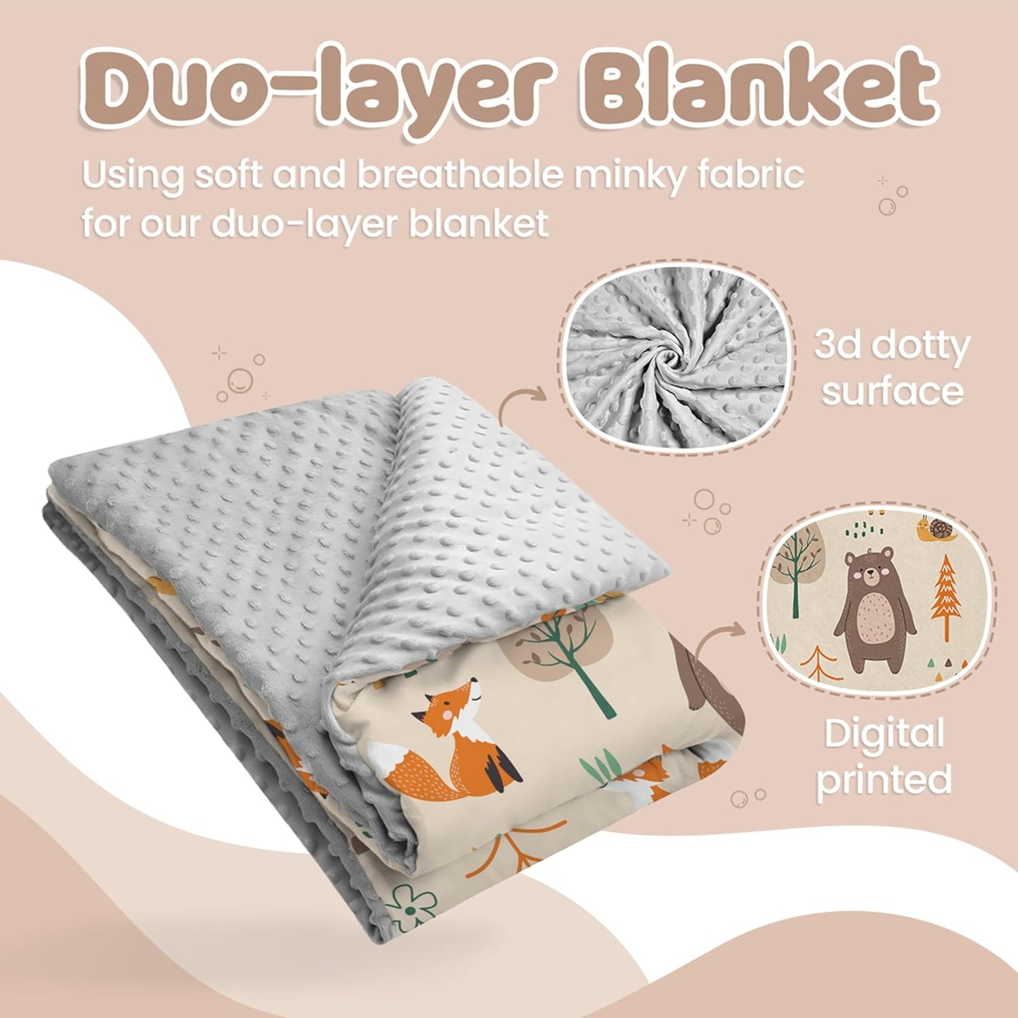 SANDJEST Woodland Animal Blanket - 30 x 40 Kids Minky Blankets for Boys Girls - Gifts for Birthday