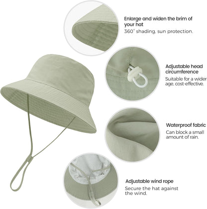 Baby Sun Hat 0-6 Years Toddler Boys Girls Adjustable Bucket Hats Kids Bucket Hats UPF 50+ Wide Brim Beach Swim Pool