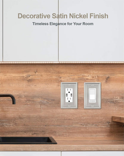 2-Pack Decorator Wall Plate, Satin Nickel Electrical Outlet Cover Plate for Receptacle, Dimmer Switch, GFCI Outlet, 3.15''*4.88'', Midsize, A035 Series