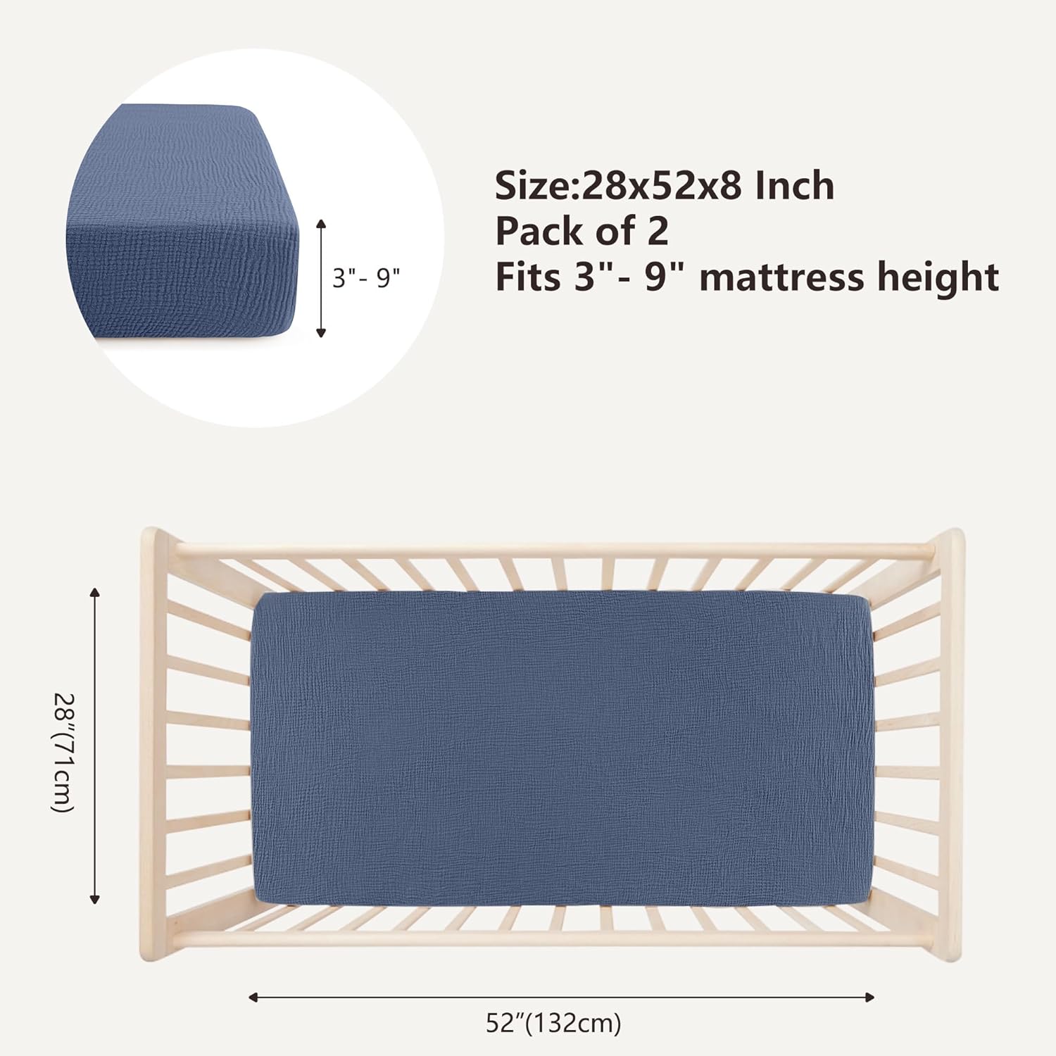 Bearmoss Muslin Crib Sheets 100% Cotton Baby Crib Sheets Fitted for Standard Crib Mattress &