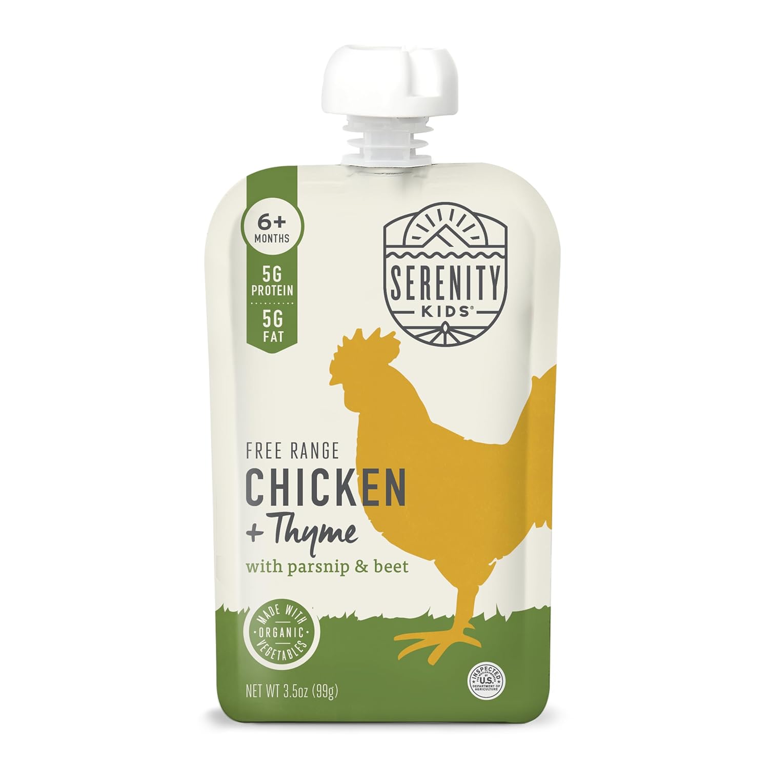 Serenity Kids 6+ Months Chicken Baby Food Pouches - BPA-Free Pouches - Free-Range Chicken & Organic