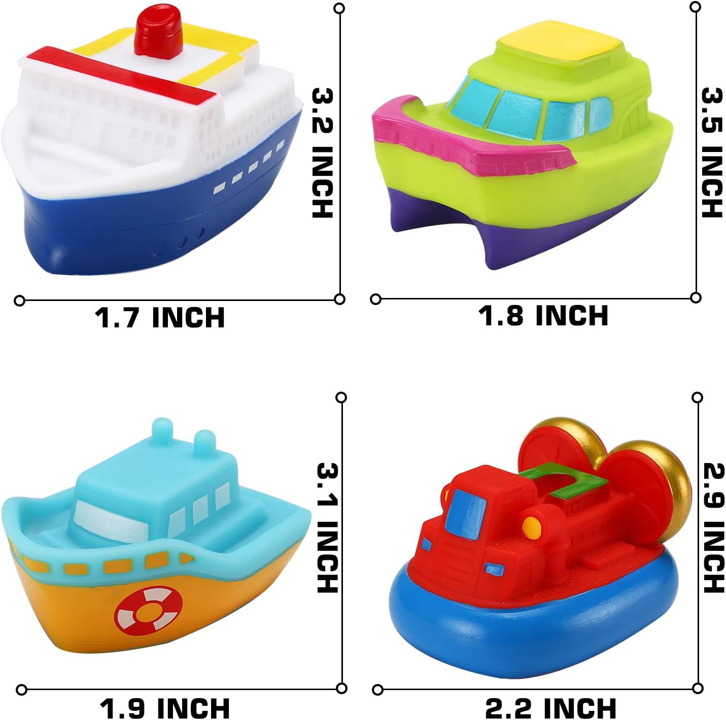 Bath Toys, 6 Packs Light up Boat Floating Rubber Set, Flashing Color Changing Light in Water, Tub
