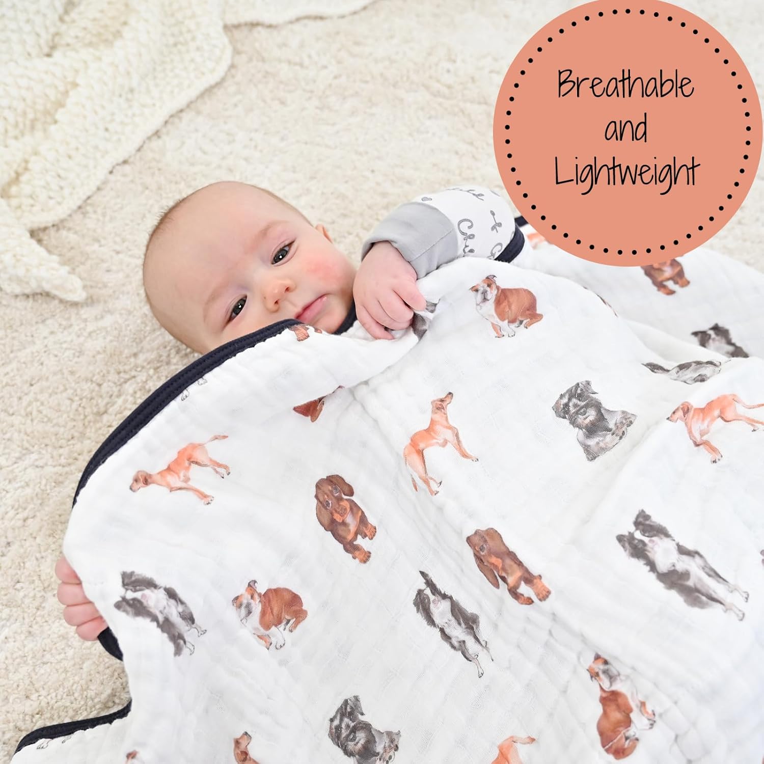 LollyBanks Muslin Baby Blanket 100% Organic Cotton, Muslin Quilt Lightweight, 6 Layers Baby
