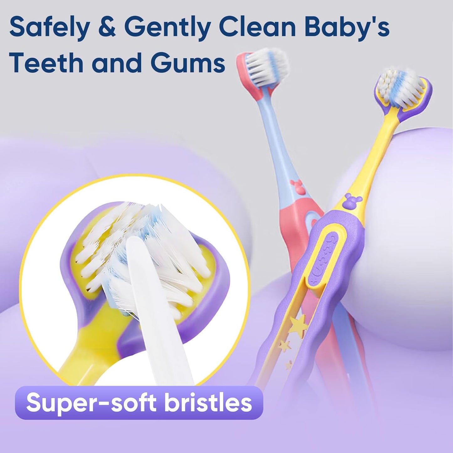 EASICUTI Soft Toddler Toothbrushes, Efficient 3 Sided Toothbrush, Baby Toothbrush 12 Months and up