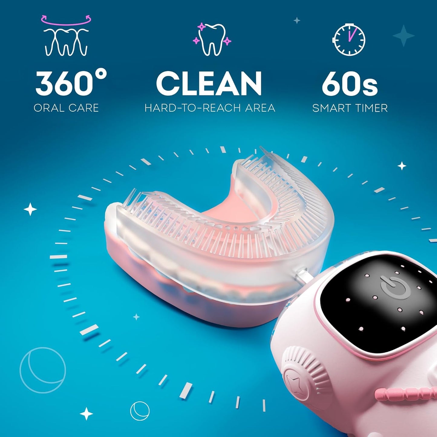 Sensory 360 Round U-Shaped Astronaut Design Mouthguard Electric Toothbrush for Kids Ages 2-7
