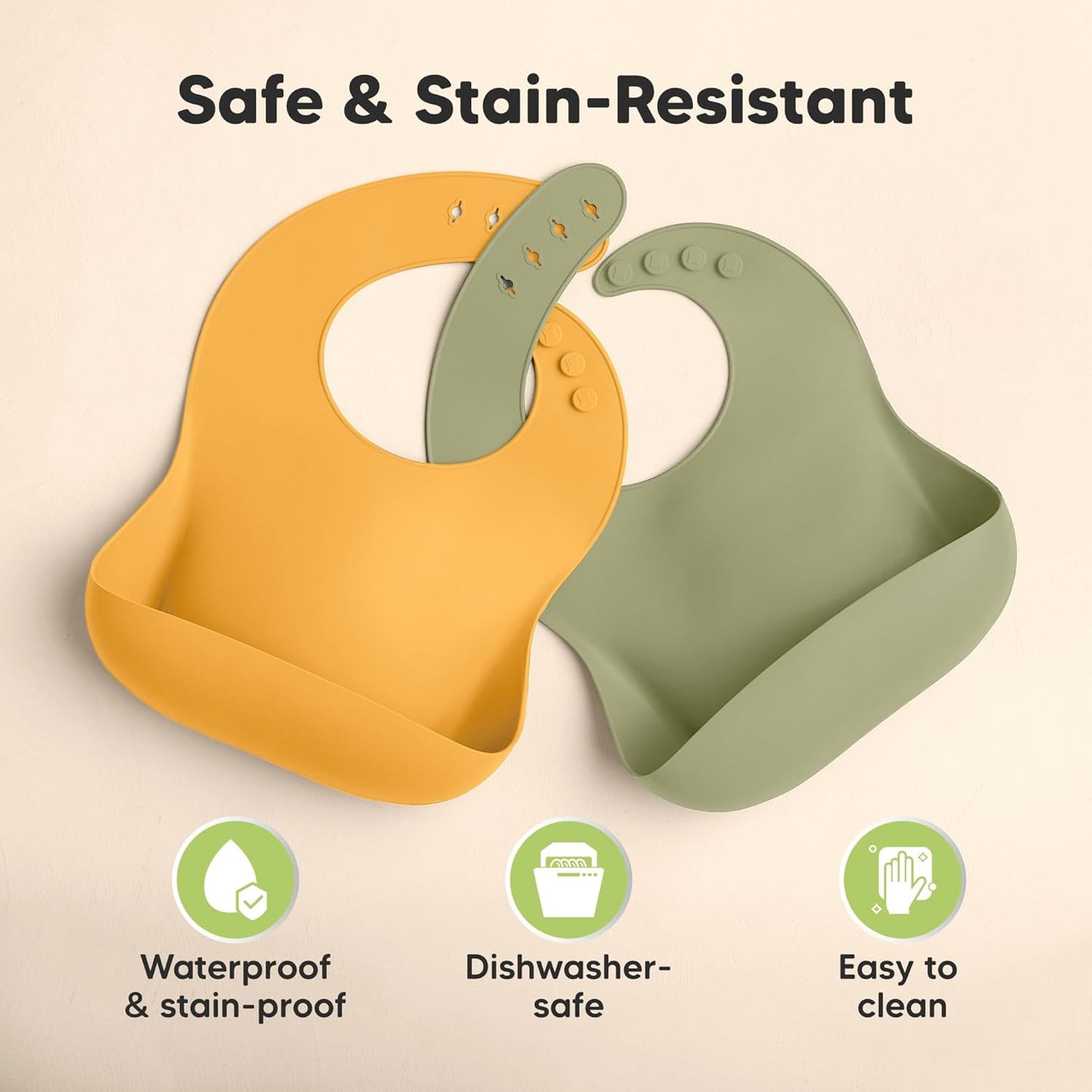 KeaBabies 2-Pack Silicone Baby Bibs for Eating - Sturdy Food-Grade Silicone Bibs for Babies Girl