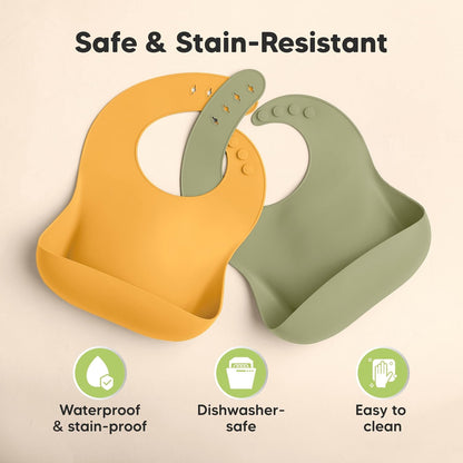 KeaBabies 2-Pack Silicone Baby Bibs for Eating - Sturdy Food-Grade Silicone Bibs for Babies Girl