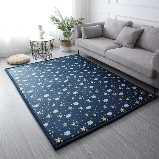 Loartee Coral Velvet Area Rug - 1" Thick Memory Foam Baby Play Mat, Washable Toddler Carpet, Home Decor for Living Room, Nursery, Kids Bedroom, Starry Blue, 4'11"x6'7"